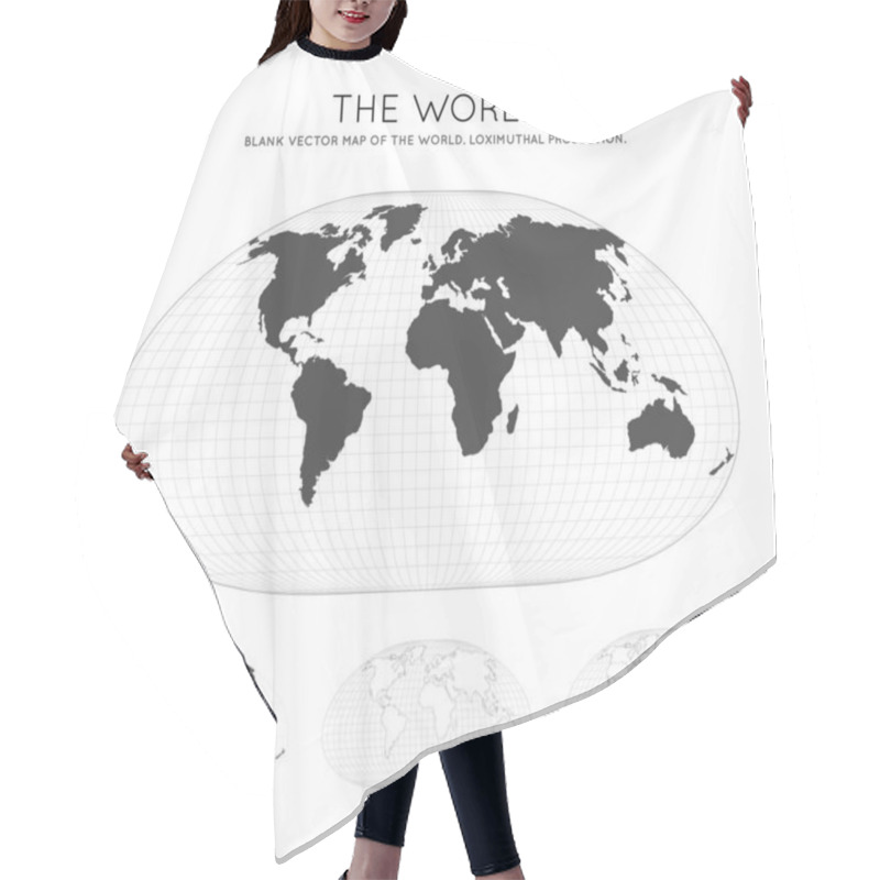 Personality  Map Of The World Loximuthal Projection Globe With Latitude And Longitude Lines World Map On Hair Cutting Cape