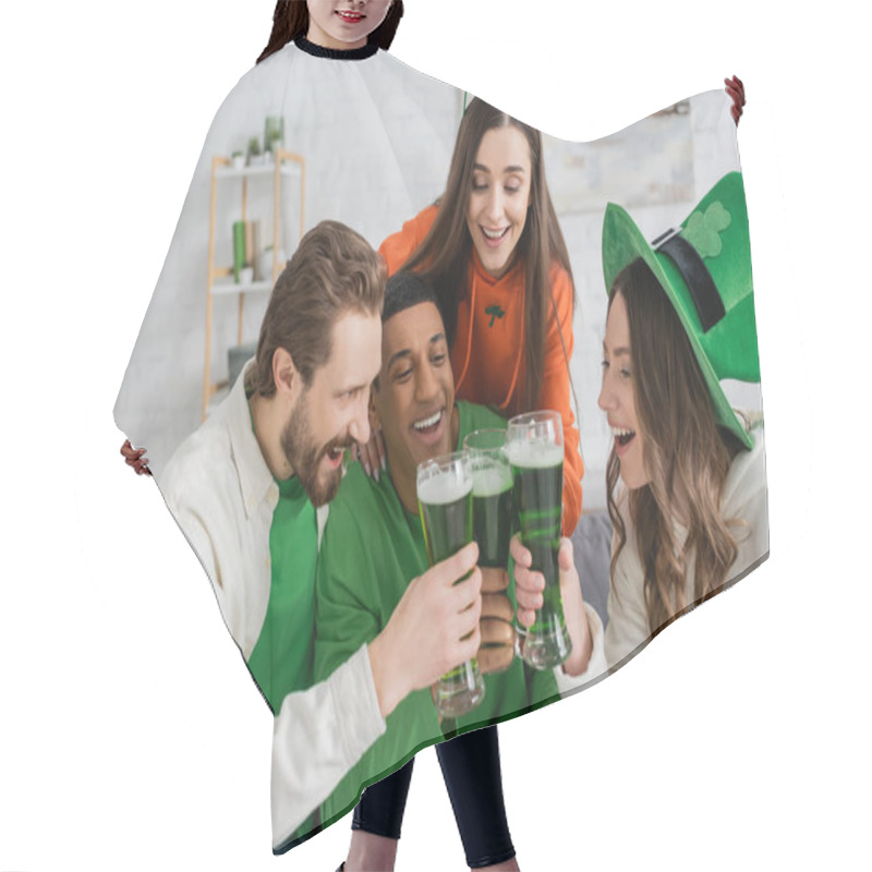 Personality  Positive Multiethnic Friends Clinking Green Beer On Saint Patrick Day  Hair Cutting Cape