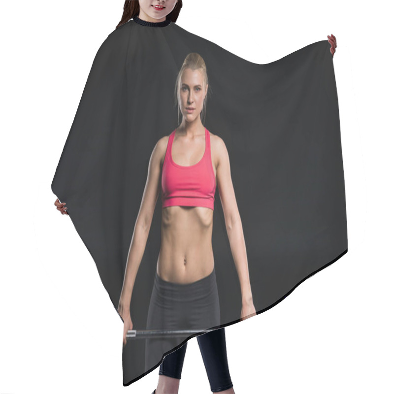 Personality  Woman Exercising With Barbell Hair Cutting Cape