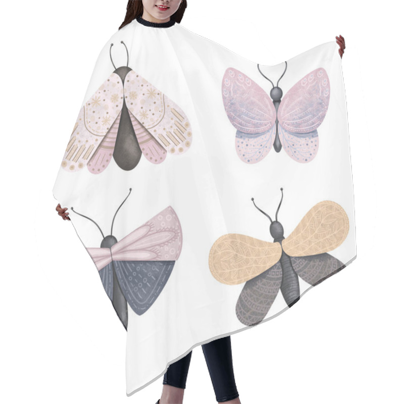 Personality  Set Of Hand Drawn Moths Illustration, Isolated Elements On White Background Hair Cutting Cape