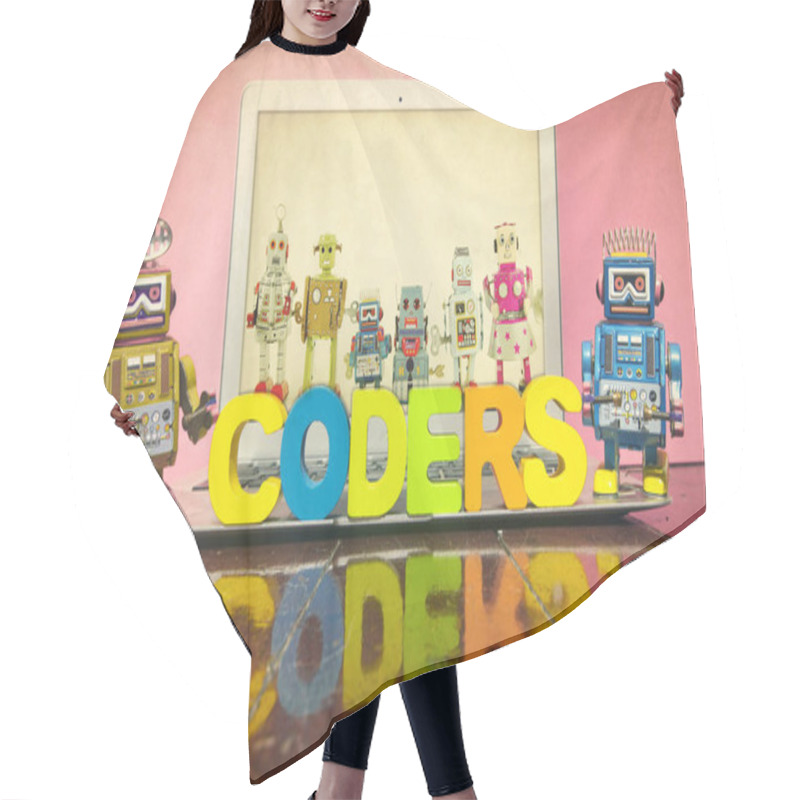 Personality  The Word CODERS  With Wooden Letters  Hair Cutting Cape