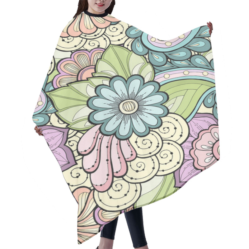 Personality  Seamless Pattern With Stylized Flowers. Ethnic Background. Hair Cutting Cape