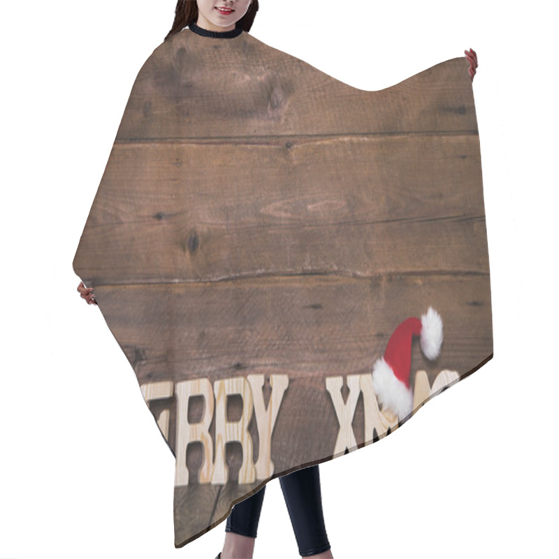 Personality  Merry Xmas Letters On Wooden Background: Idea For A Greeting Car Hair Cutting Cape