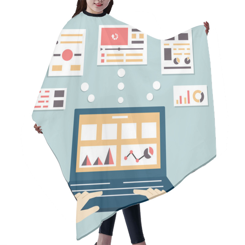 Personality  Flat Vector Illustration Of Web And Application Optimization, Programming, Design And Analytics Hair Cutting Cape