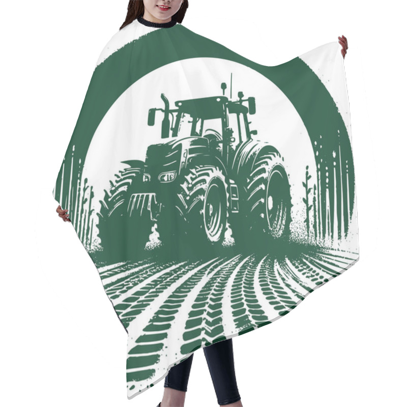 Personality  Detailed Illustration Of A Tractor On A Farm Field In A Stylized Graphic Art Suitable For Agricultural Promotions And Educational Materials Hair Cutting Cape