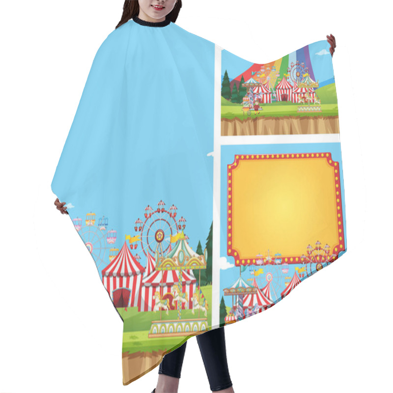 Personality  Three Scene Of Circus With Many Rides Hair Cutting Cape