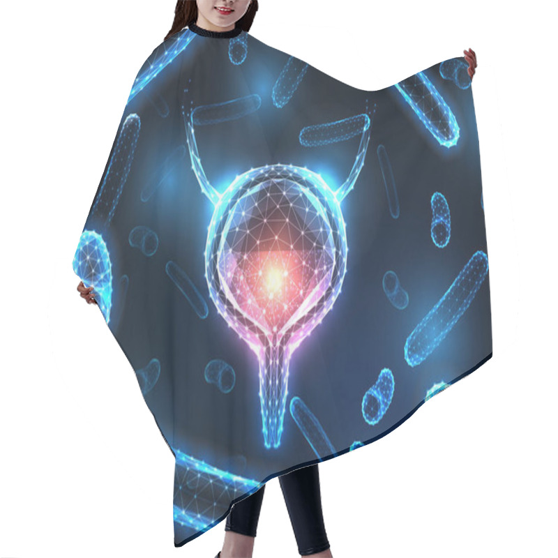 Personality  Futuristic Bladder Infection, Cystitis Concept With Glowing Bladder And Bacteria On Dark Blue Hair Cutting Cape