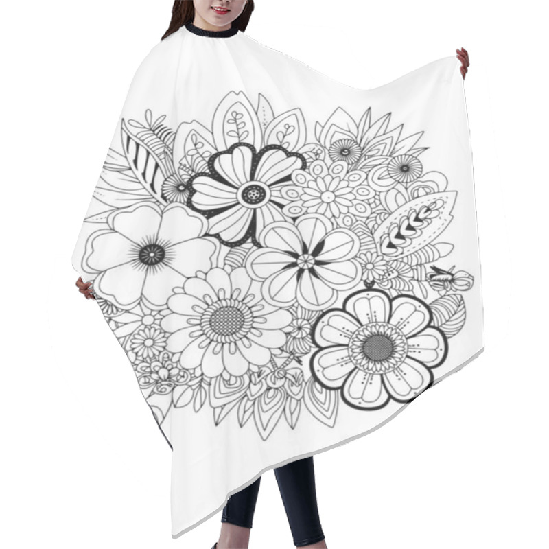 Personality  Hand Drawn Entangle Flowers And Leaves For Adult Hair Cutting Cape