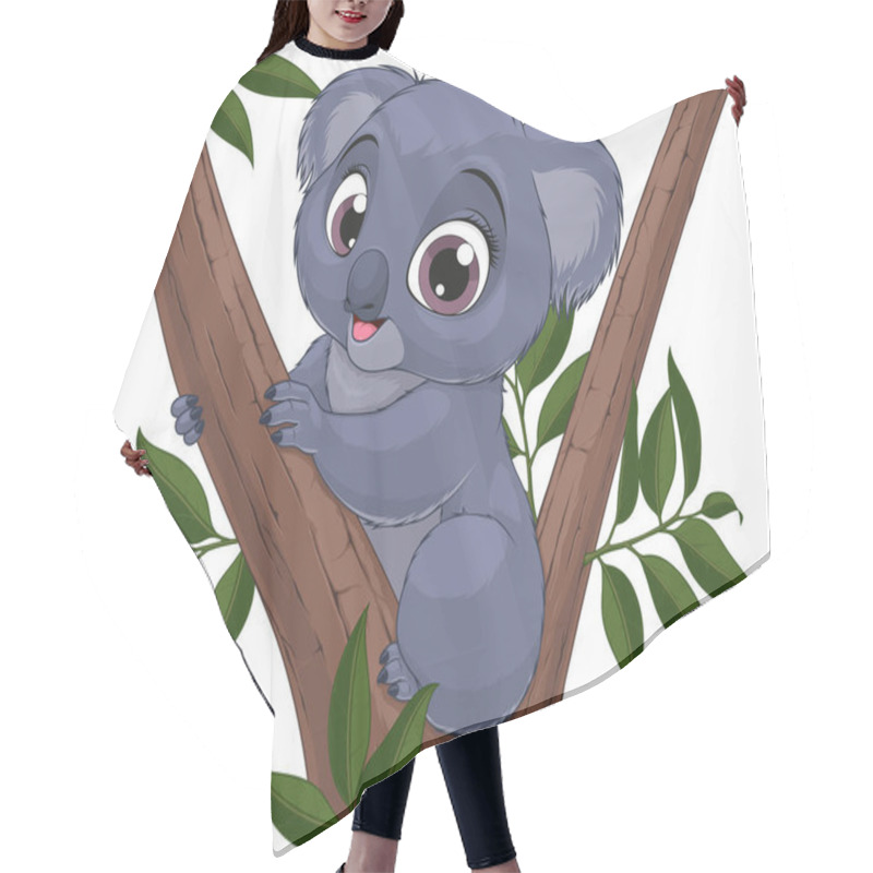 Personality  Vector Illustration, Funny Little Koala Bear Baby Smiling On A White Background Hair Cutting Cape