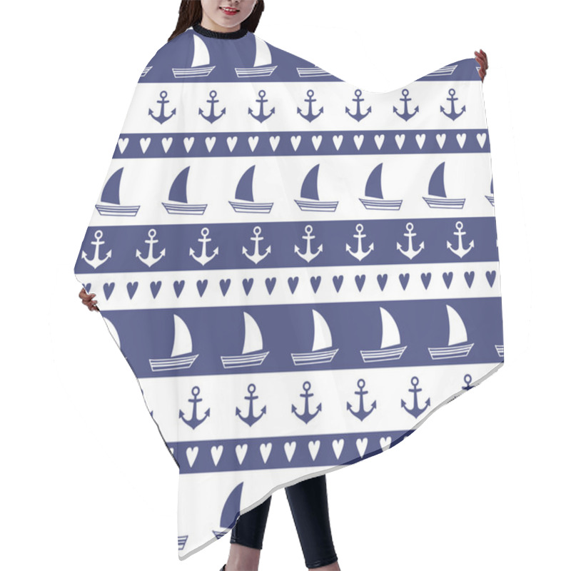 Personality  Navy Vector Seamless Pattern: Anchor, Sailboat, Heart Hair Cutting Cape