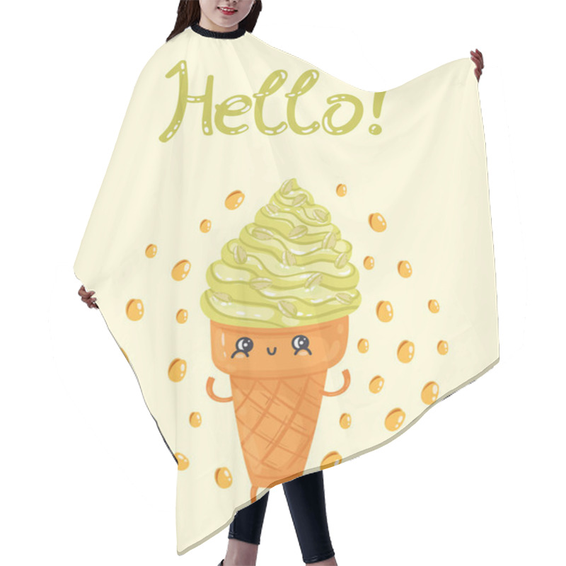 Personality  Postcard With A Nice Character Pistachio Ice Cream And Handwritten Text. Vector Illustration In Doodle Style Hair Cutting Cape