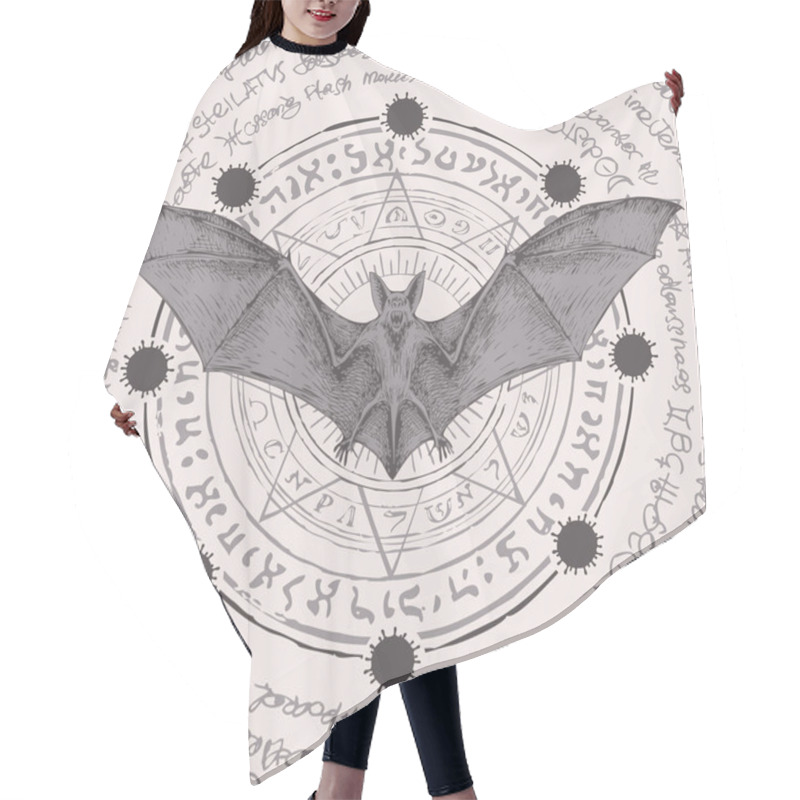 Personality  Hand-drawn Vector Banner On The Theme Of Coronavirus With Scare Bat, Viral Cells And Magic Runes. Mystic Mandala In Retro Style With Dangerous Covid-19 Virions. Hair Cutting Cape