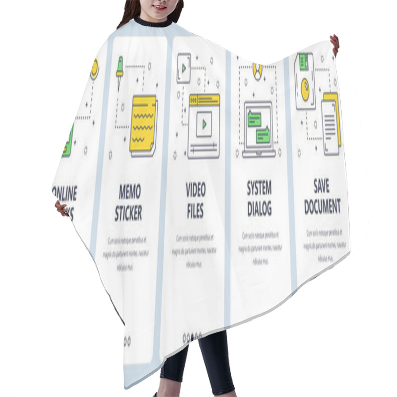 Personality  Vector Modern Thin Line Online Books Vertical Web Banner Set Hair Cutting Cape