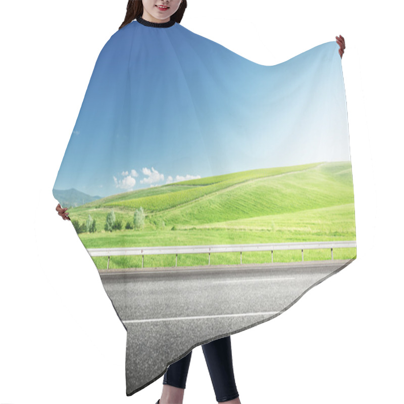 Personality  Asphalt Road And Perfect Green Field Hair Cutting Cape