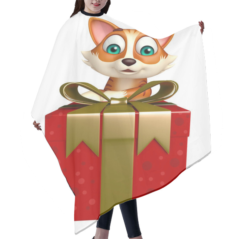 Personality  Fun Cat Cartoon Character With Gift Box  Hair Cutting Cape