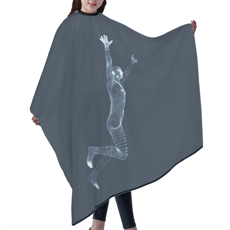 Personality  Running Man. Human With Arm Up. Silhouette For Sport Championship. The Victory Celebration. 3D Model Of Man. Vector Illustration. Hair Cutting Cape