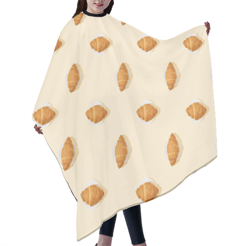 Personality  Top View Of Fresh Croissants On Beige, Seamless Background Pattern Hair Cutting Cape