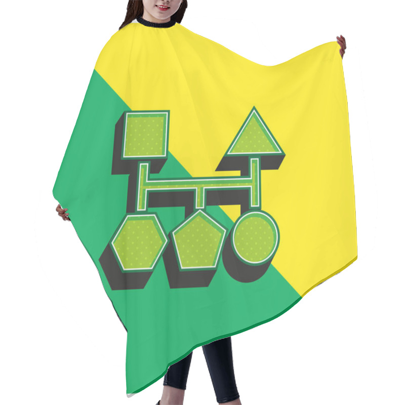 Personality  Blocks Scheme Of Five Geometric Basic Black Shapes Green And Yellow Modern 3d Vector Icon Logo Hair Cutting Cape