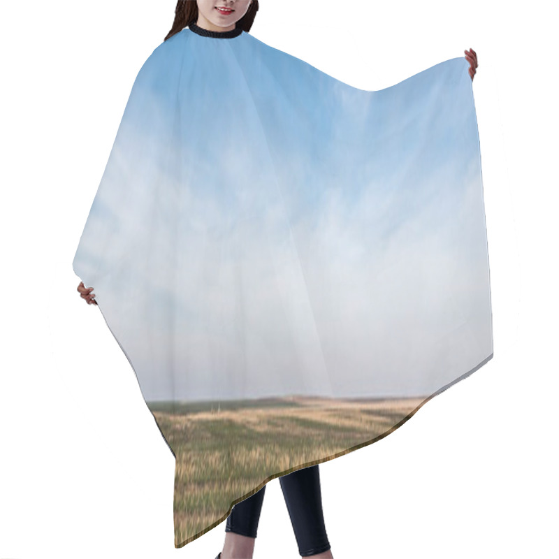 Personality  Horizontal Crop Of Grassy Lawn Against Blue Sky With Clouds Hair Cutting Cape