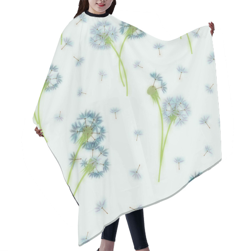 Personality  Watercolor Imitation, Hand Drawn Seamless Pattern With Spring Tender Flowers - Dandelions And Seeds On The White Background Hair Cutting Cape