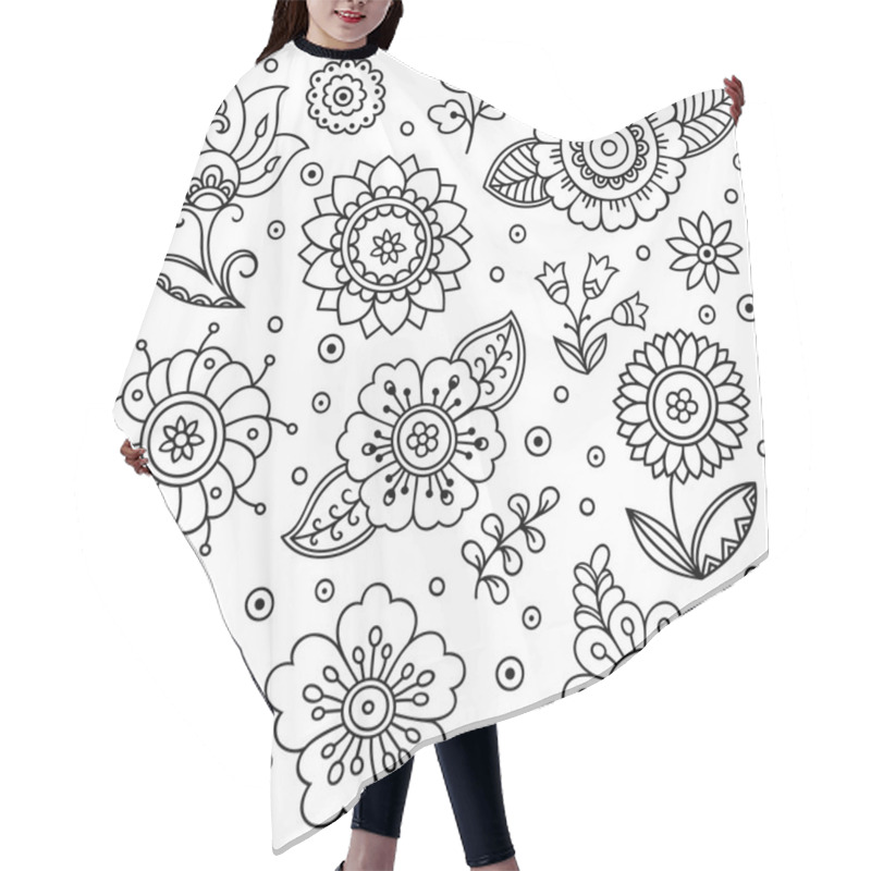 Personality  Vector Flower Pattern. Doodle Style, Spring Floral Background. Design Element In Doodles Style. Pattern For Coloring Book. Hair Cutting Cape