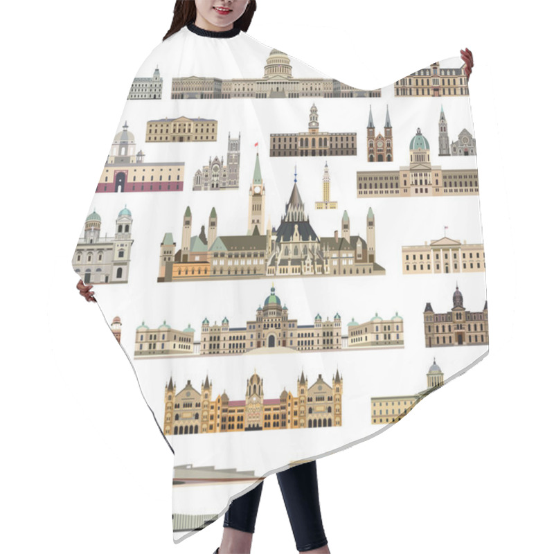 Personality  Vector Collection High Detailed Isolated City Halls, Parliament Houses And Administrative Buildings Hair Cutting Cape