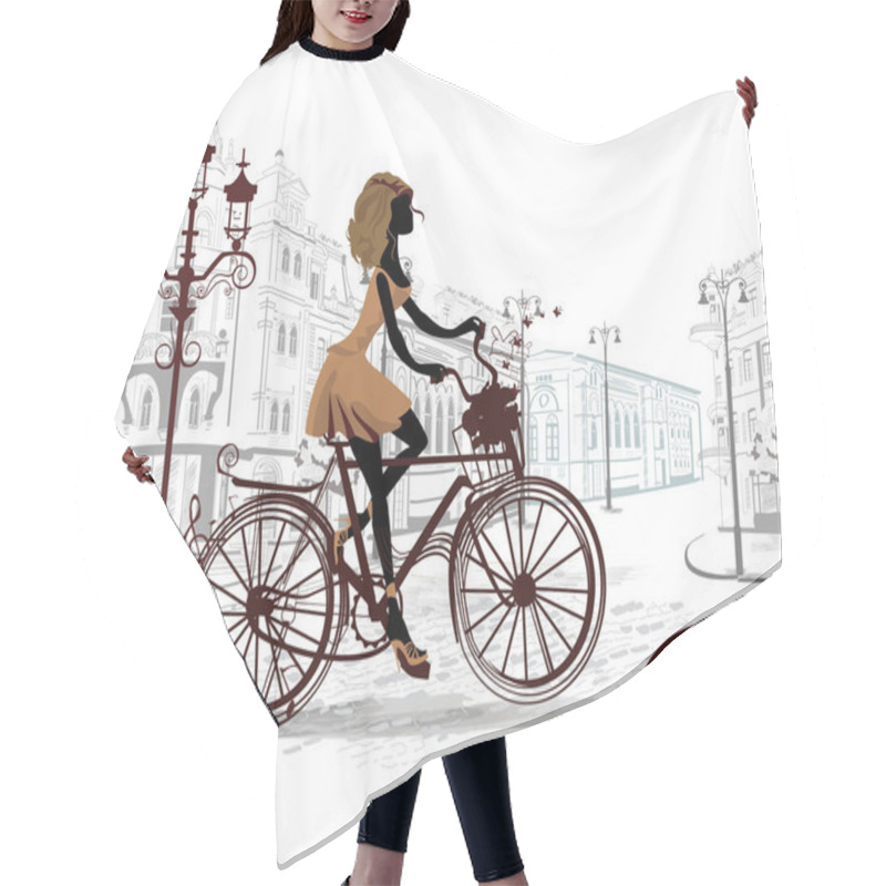 Personality  Fashion Girl Rides A Bicycle, Decorated With A Musical Stave Hair Cutting Cape