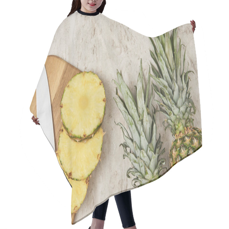 Personality  Top View Of Whole And Sliced Pineapples On Marble Table Hair Cutting Cape