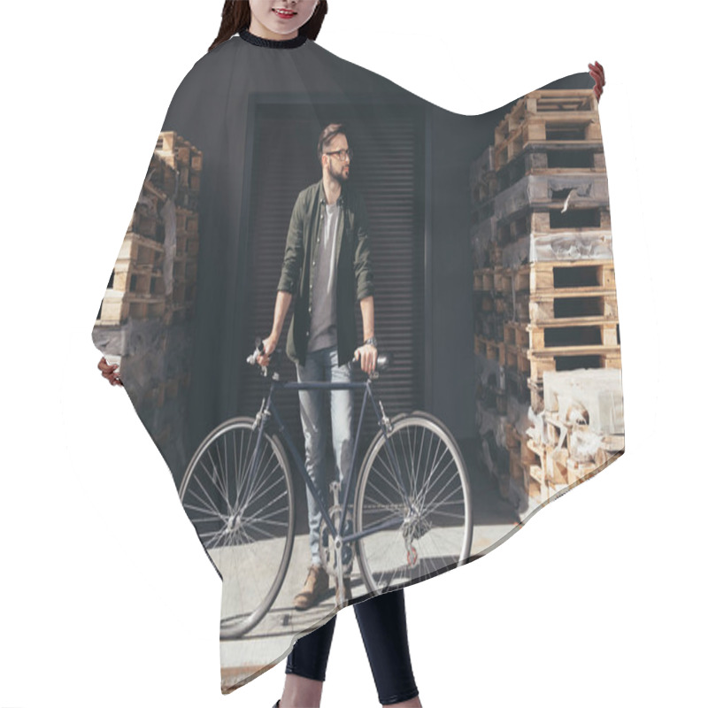 Personality  Young Man With Bicycle  Hair Cutting Cape