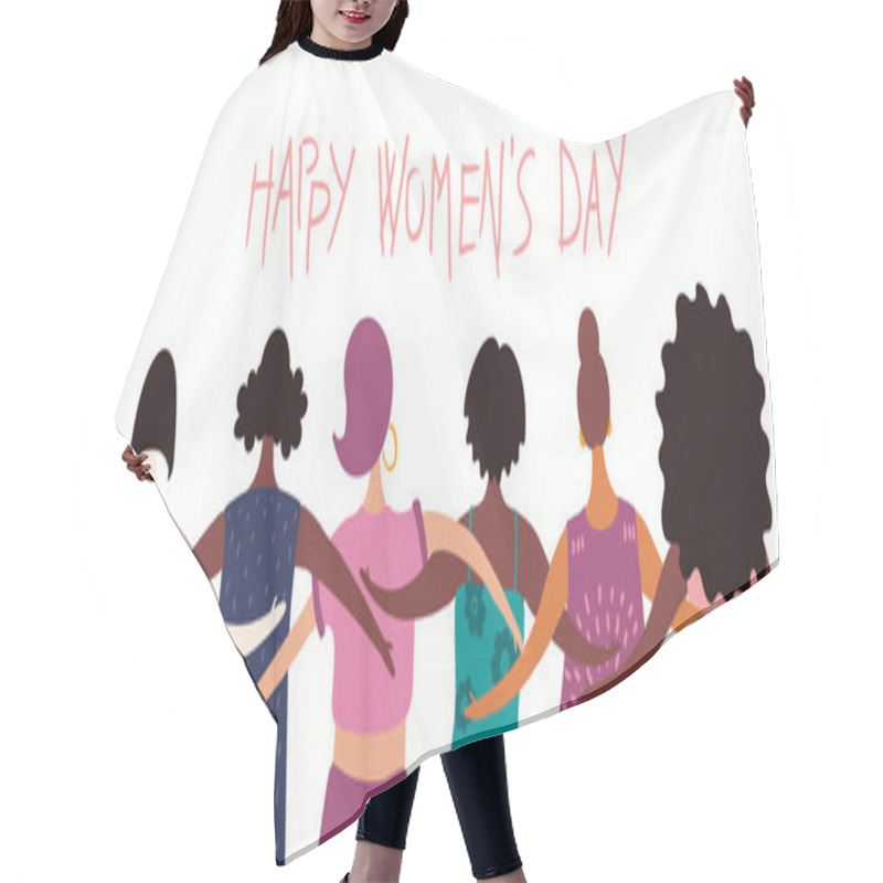 Personality  Hand Drawn Vector Illustration Of Diverse Modern Girls Together With Quote Happy Women Day. Concept Of Feminism, Women Day Card, Female Cartoon Characters Hair Cutting Cape