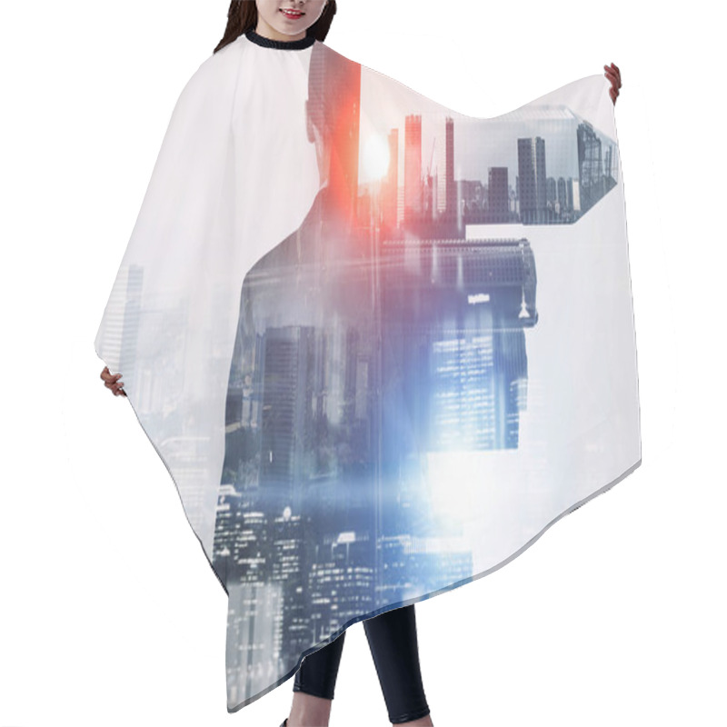 Personality  Double Exposure Of Woman . Mixed Media Hair Cutting Cape