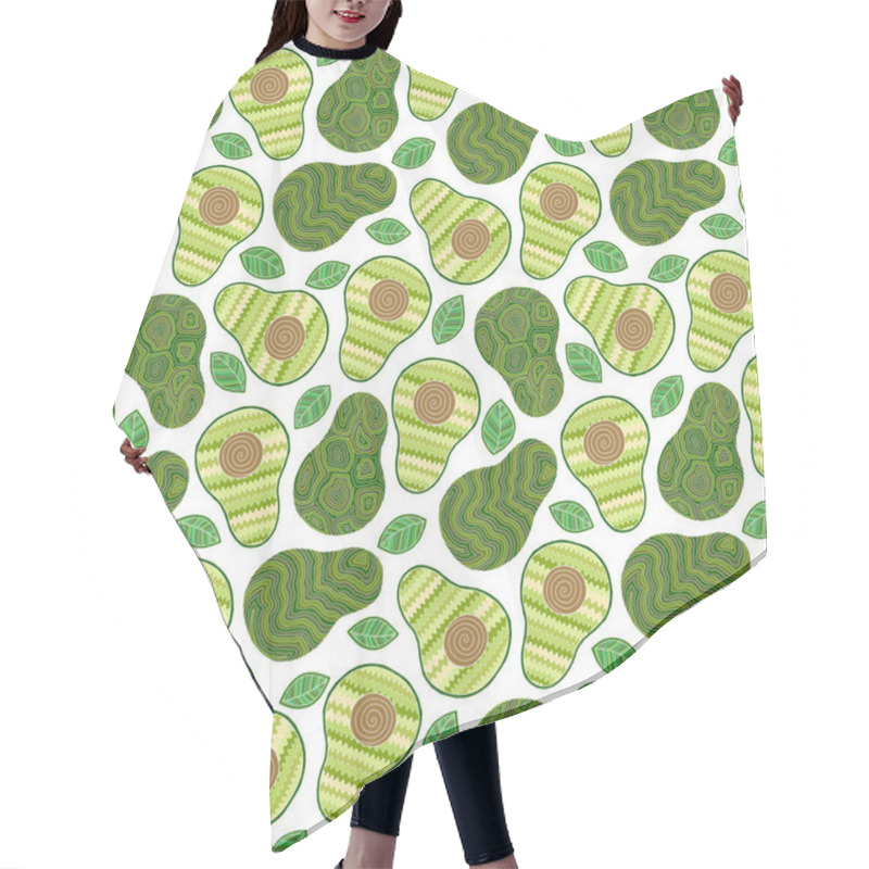 Personality  Seamless Avocado Pattern, Avocado Slices, Leaves On White Backgr Hair Cutting Cape