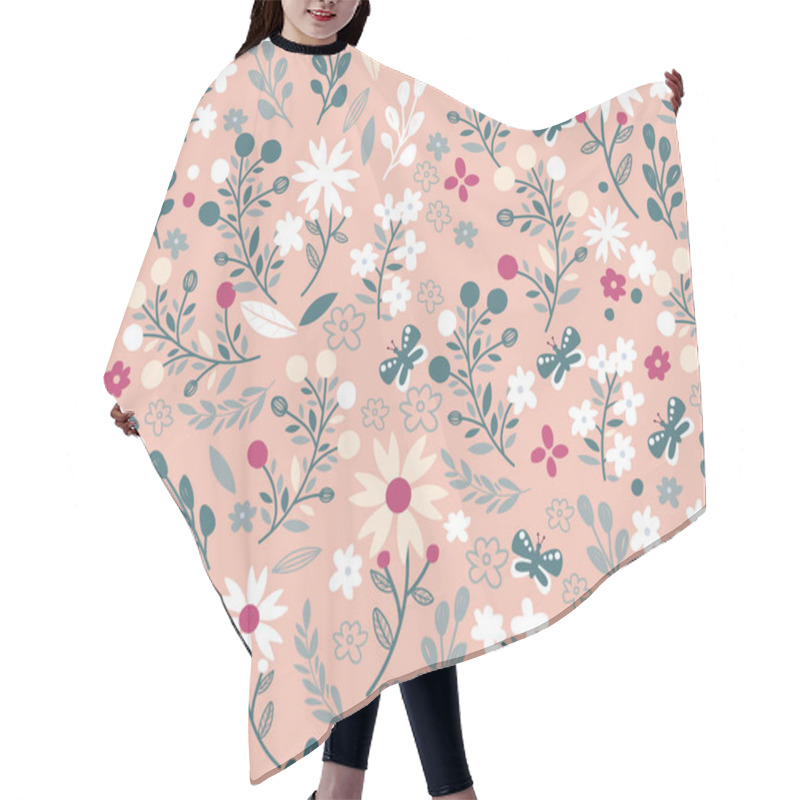 Personality  Flowers Repeat Pattern. Beautiful Retro Background. Elegant Fabric On Light Background Surface Pattern Design. Hair Cutting Cape