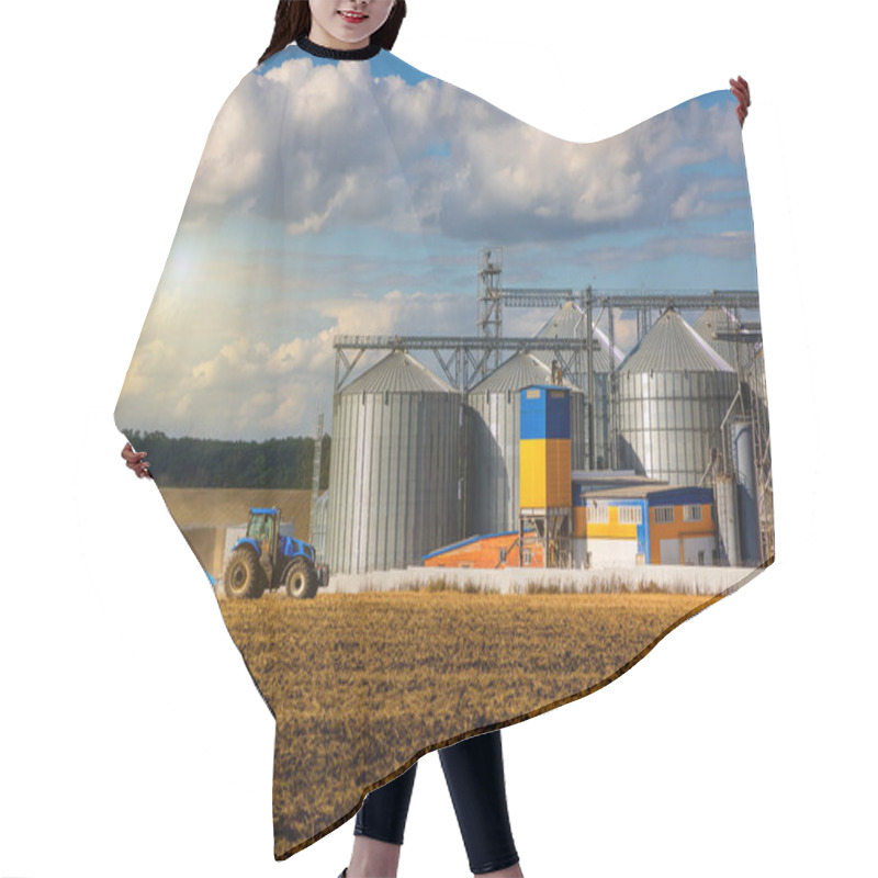 Personality  Agricultural Silos. Storage And Drying Of Grains, Wheat, Corn, Soy, Sunflower Against The Blue Sky With White Clouds.Storage Of The Crop Hair Cutting Cape