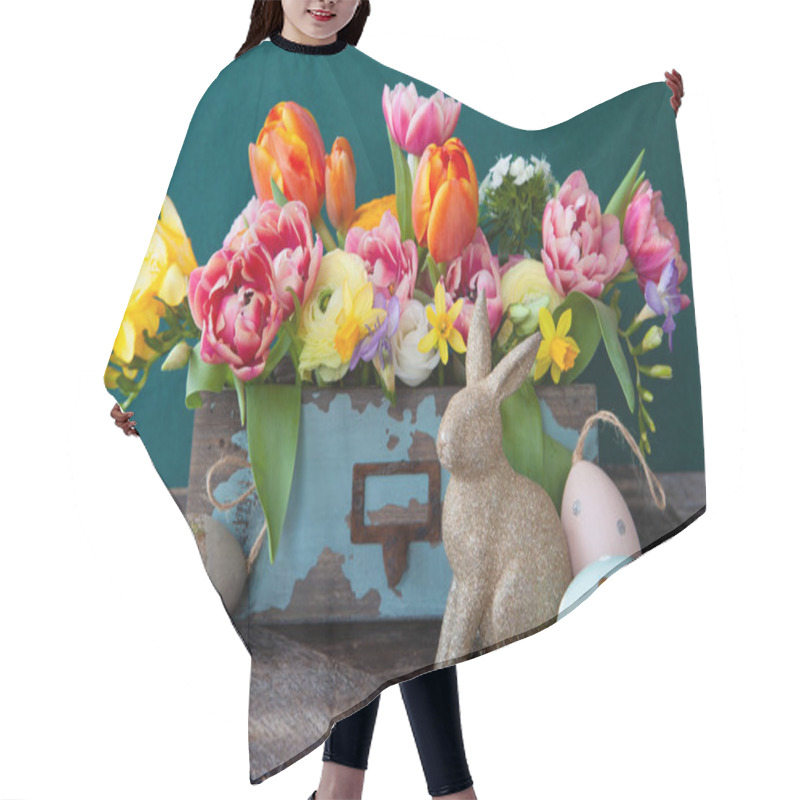 Personality  Cheerful Easter Decorations With Fresh Spring Flowers Hair Cutting Cape