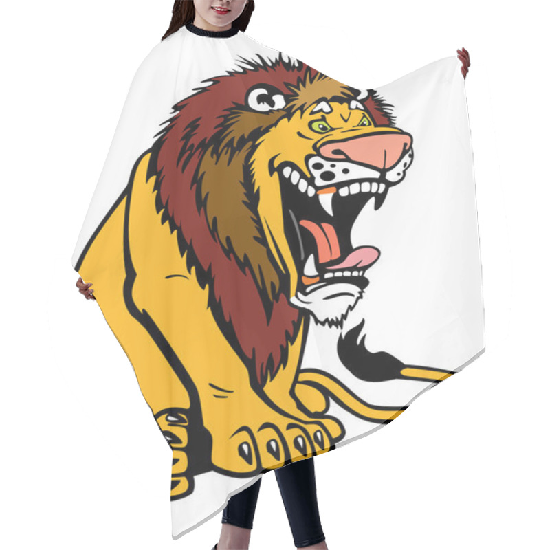 Personality  Sitting Cartoon Lion On White Hair Cutting Cape