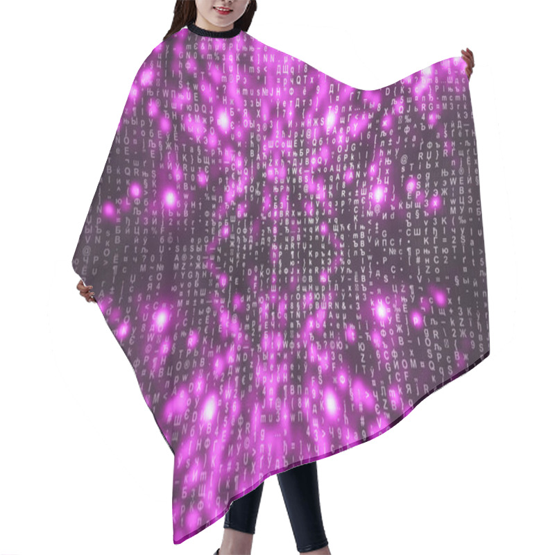 Personality  Pink Matrix Digital Background. Abstract Cyberspace Concept. Characters Fall Down. Matrix From Symbols Stream. Virtual Reality Design. Complex Algorithm Data Hacking. Pink Digital Sparks. Hair Cutting Cape