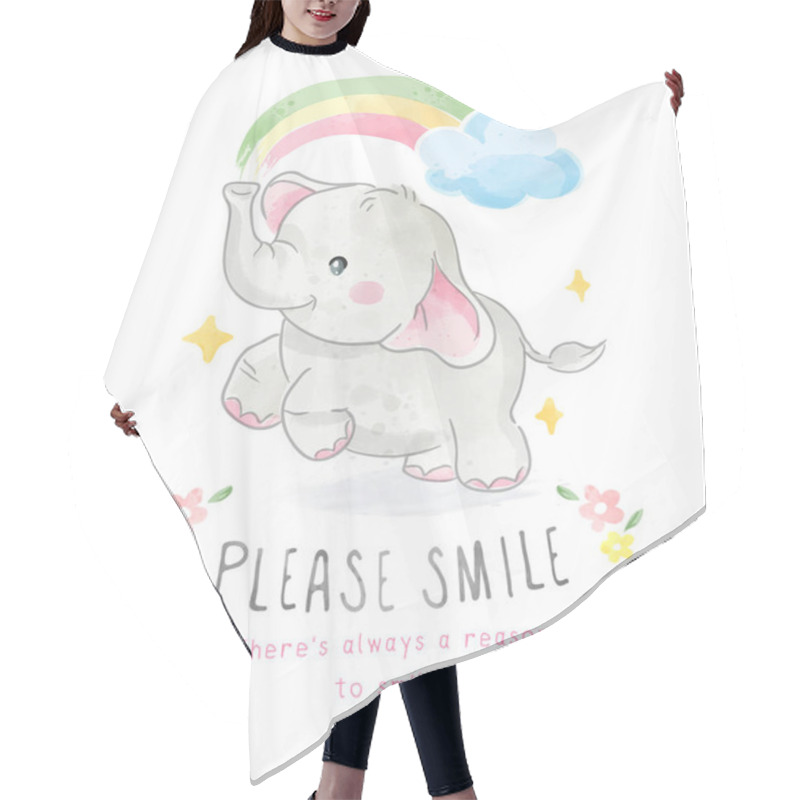 Personality  Please Smile Slogan With Little Elephant And Rainbow Illustration Hair Cutting Cape