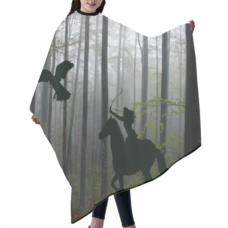 Personality  Silhouette Of An Amazon Warrior Woman Riding A Horse With Bow An Hair Cutting Cape