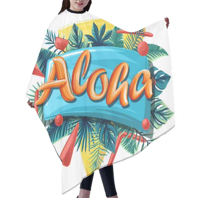 Personality  Aloha Hawaii Tropical Leaves Bright Banner Orange Letters Hair Cutting Cape