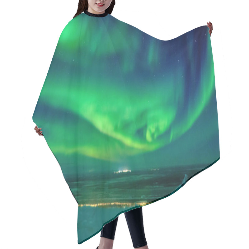 Personality  Aurora Borealis (northern Or Polar Lights. Arctic Circle In Winter Finland. Hair Cutting Cape