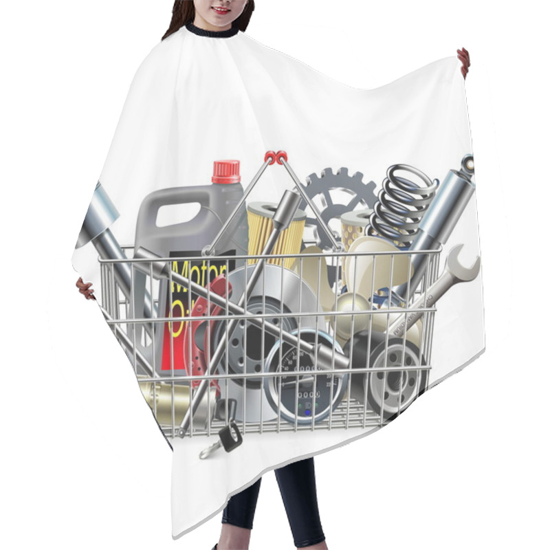 Personality  Vector Basket With Car Spares Hair Cutting Cape