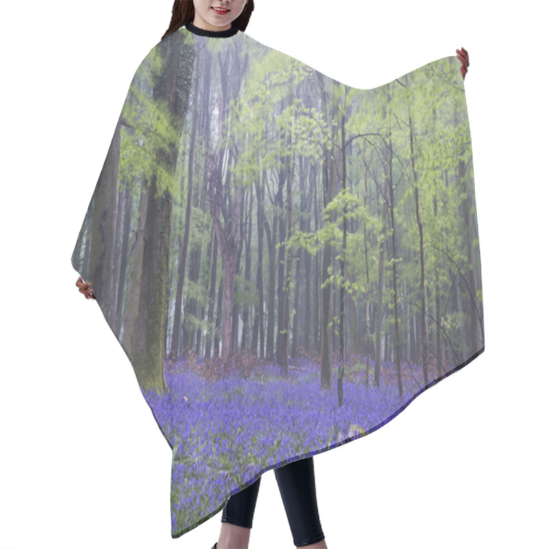 Personality  Vibrant Bluebell Carpet Spring Forest Foggy Landscape Hair Cutting Cape