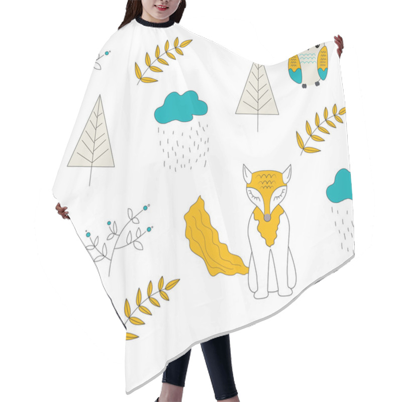 Personality  Scandinavian Woodland Seamless Pattern. Hair Cutting Cape