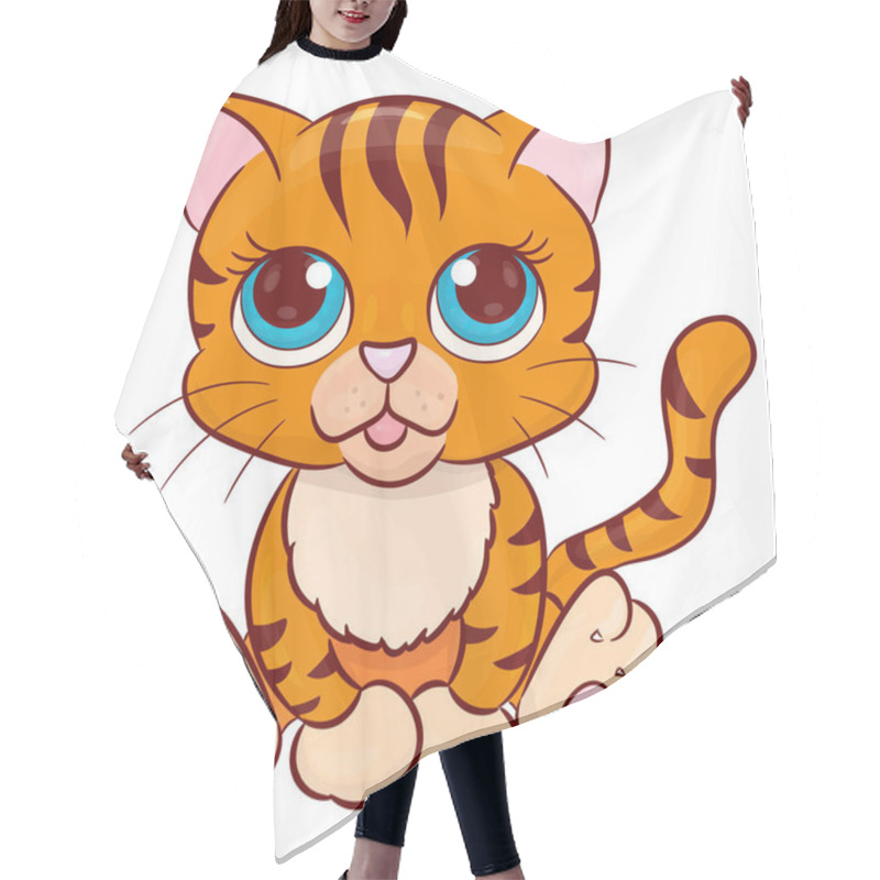 Personality  Vector Cute Tiger Character Made In Cartoon Style. Wild Baby Cat With Big Blue Eyes Isolated On White Background. Adorable Animal Kid. Hair Cutting Cape