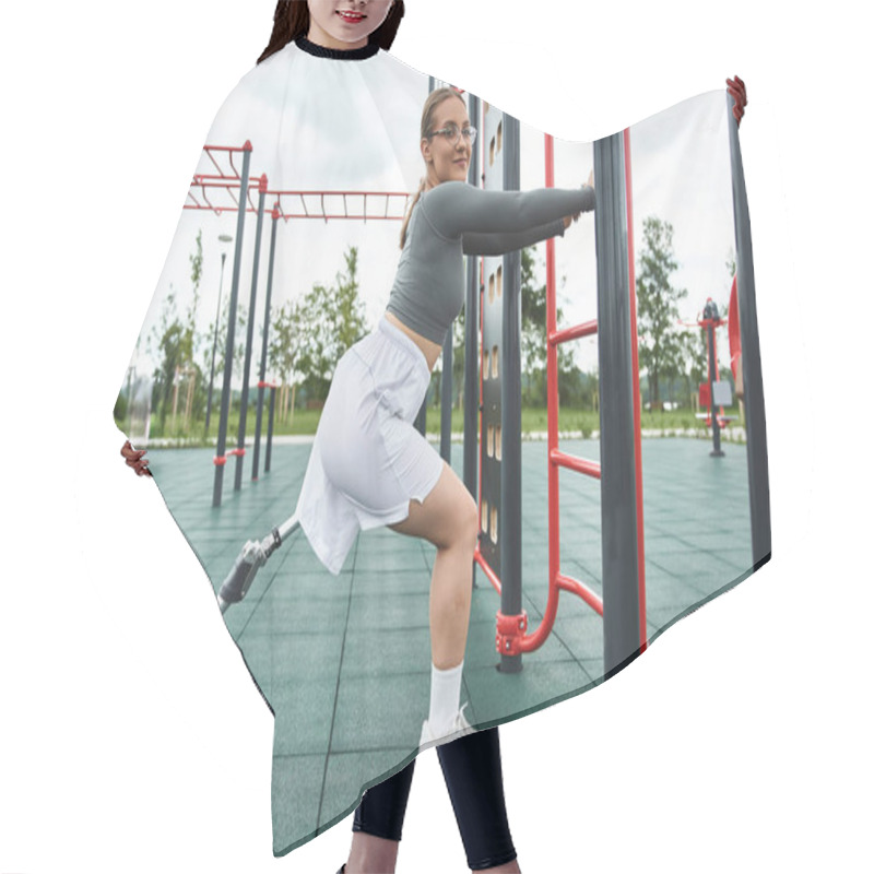 Personality  A Determined Young Woman Pushes Her Limits While Working Out At An Outdoor Fitness Area. Hair Cutting Cape