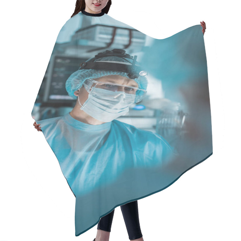 Personality  Surgeon In Medical Mask Looking Away Hair Cutting Cape