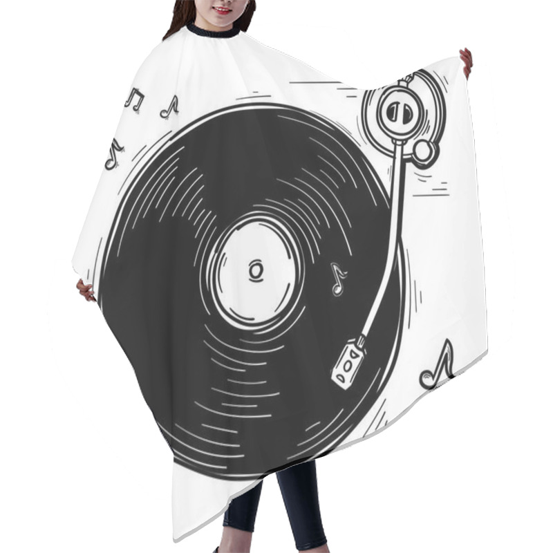 Personality  Drawn Monochrome Playing Musical Turntable Hair Cutting Cape