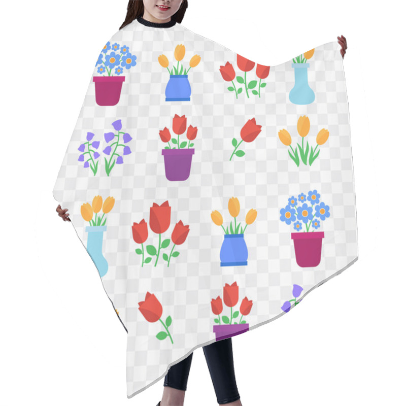 Personality  Spring Flowers. Fun And Cute Vector Spring Flowers Icons Hair Cutting Cape