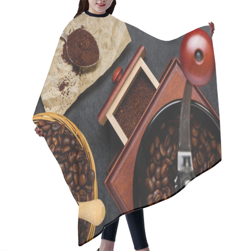 Personality  Coffee Grinder With Brown Roasted Coffee Beans Hair Cutting Cape